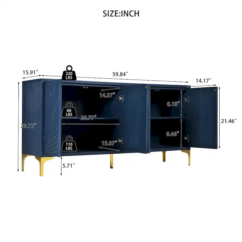 Four-Door Storage Cabinet with Adjustable Shelves