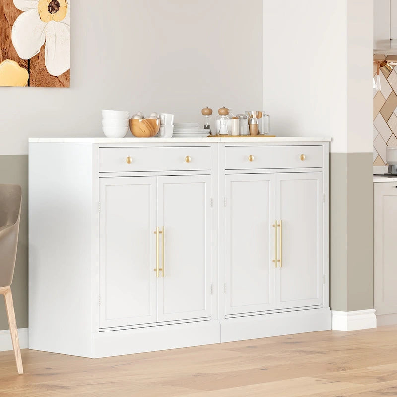 Modern Freestanding Kitchen Pantry,Buffet Food Storage, Coffee Bar Cabinet with Drawer, 2 Adjustable Shelves and 2 Door Shelves