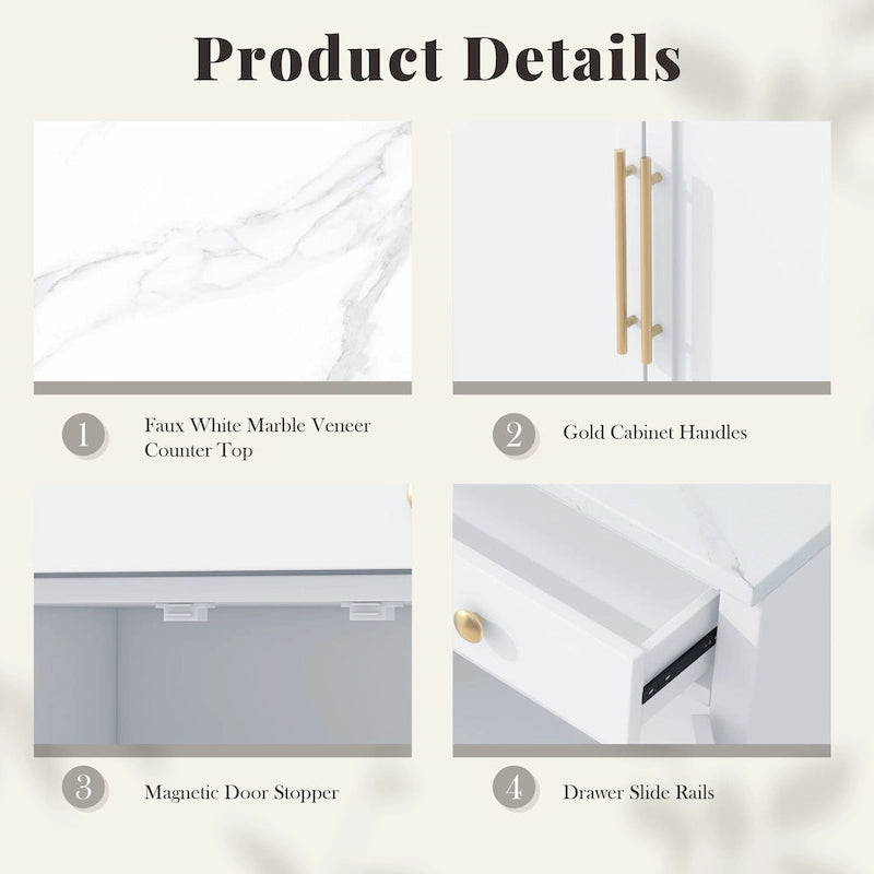 Modern Freestanding Kitchen Pantry,Buffet Food Storage, Coffee Bar Cabinet with Drawer, 2 Adjustable Shelves and 2 Door Shelves