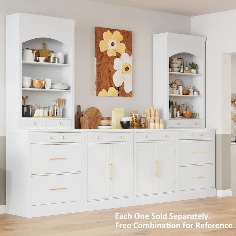 Modern Freestanding Kitchen Pantry,Buffet Food Storage, Coffee Bar Cabinet with Drawer, 2 Adjustable Shelves and 2 Door Shelves