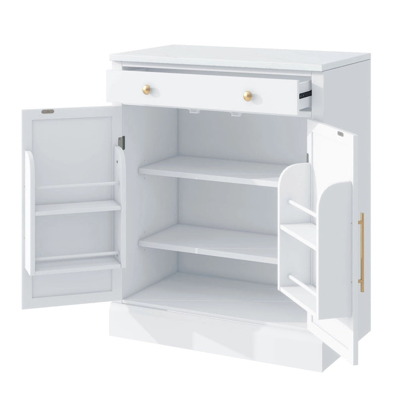 Modern Freestanding Kitchen Pantry,Buffet Food Storage, Coffee Bar Cabinet with Drawer, 2 Adjustable Shelves and 2 Door Shelves