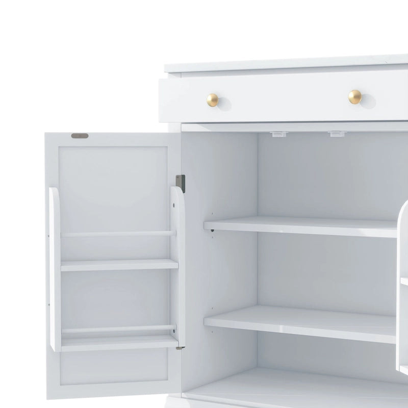 Modern Freestanding Kitchen Pantry,Buffet Food Storage, Coffee Bar Cabinet with Drawer, 2 Adjustable Shelves and 2 Door Shelves