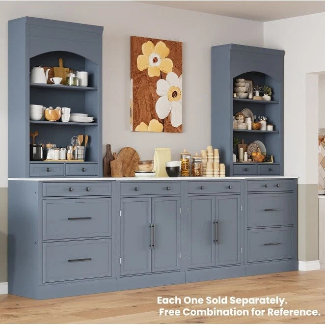 Modern Freestanding Kitchen Pantry,Buffet Food Storage, Coffee Bar Cabinet with Drawer, 2 Adjustable Shelves and 2 Door Shelves
