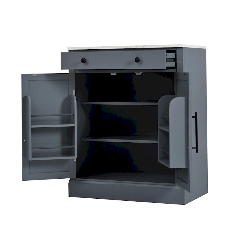 Modern Freestanding Kitchen Pantry,Buffet Food Storage, Coffee Bar Cabinet with Drawer, 2 Adjustable Shelves and 2 Door Shelves