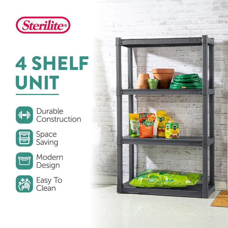 Sterilite Plastic Shelf Storage Organizing Unit with 4 Shelves, Gray, 3 Pack - 3-Pack