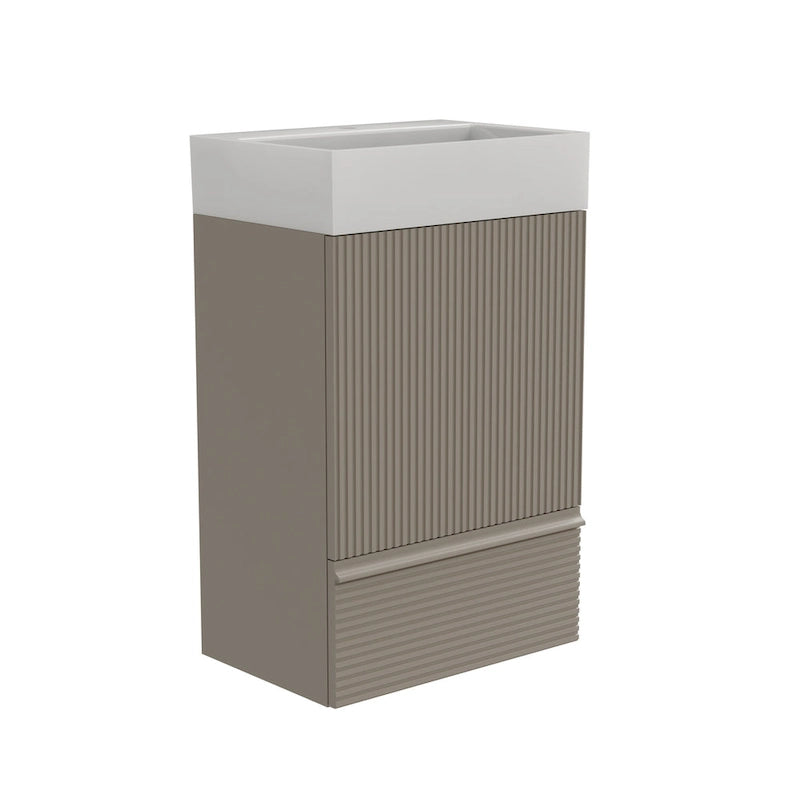 Single Sink Bathroom Vanity, Modern Grille-patterned Freestanding Vanity With Hidden Handle, Wood Bathroom Cabinet