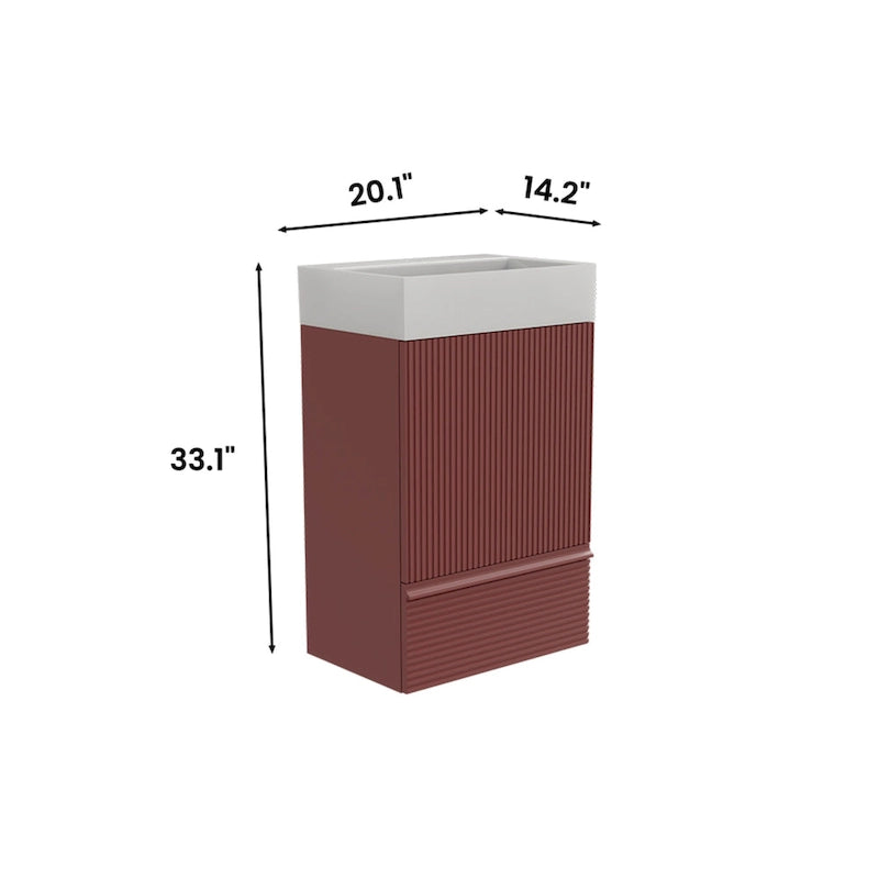 Single Sink Bathroom Vanity, Modern Grille-patterned Freestanding Vanity With Hidden Handle, Wood Bathroom Cabinet