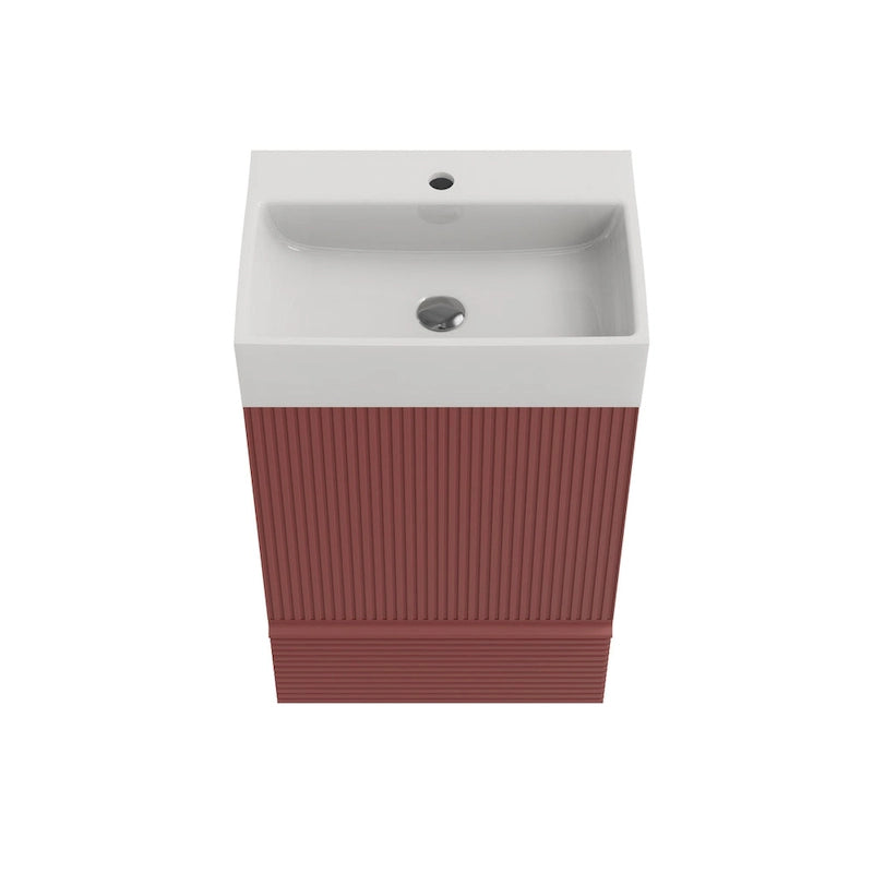 Single Sink Bathroom Vanity, Modern Grille-patterned Freestanding Vanity With Hidden Handle, Wood Bathroom Cabinet