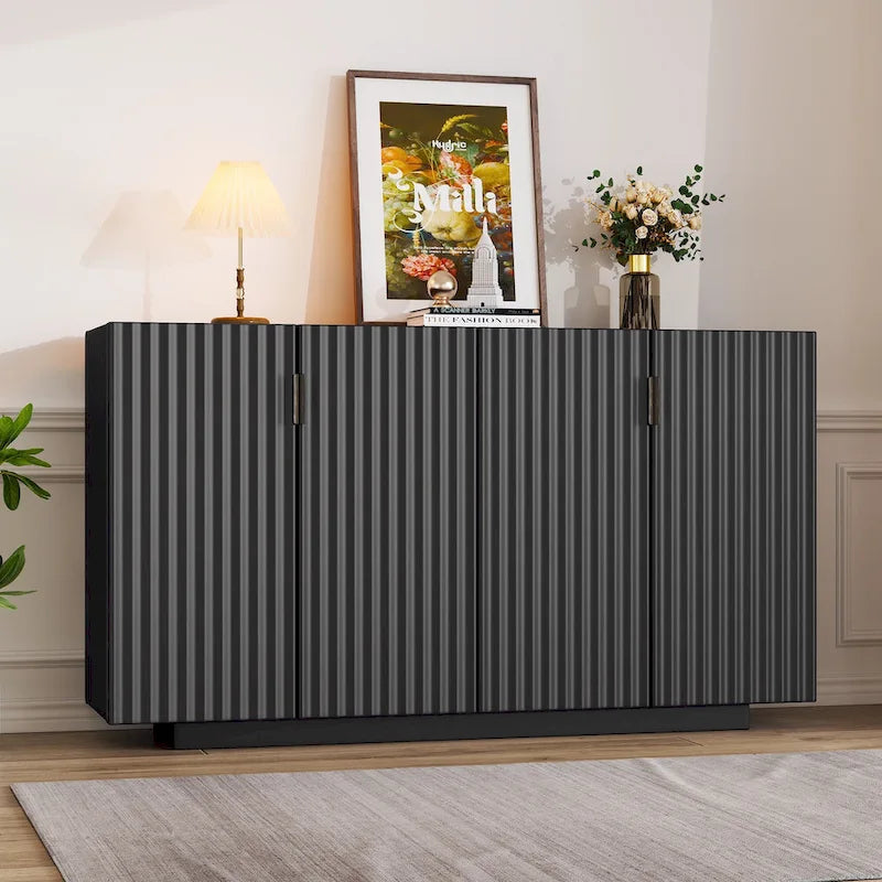 4 Fluted Doors Sideboard Cabinet with Adjustable Shelves