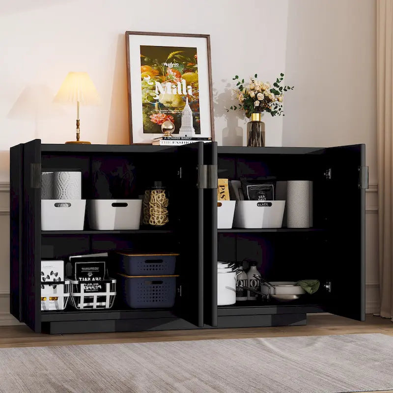 4 Fluted Doors Sideboard Cabinet with Adjustable Shelves