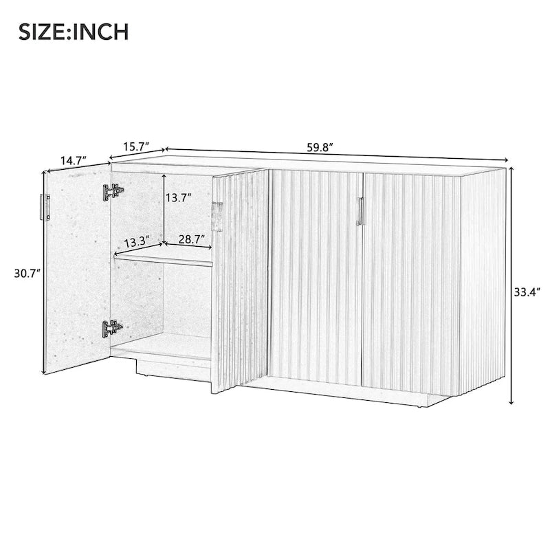 4 Fluted Doors Sideboard Cabinet with Adjustable Shelves