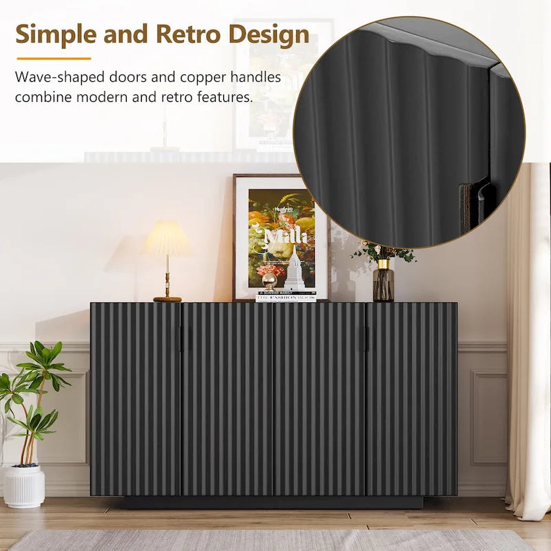 4 Fluted Doors Sideboard Cabinet with Adjustable Shelves