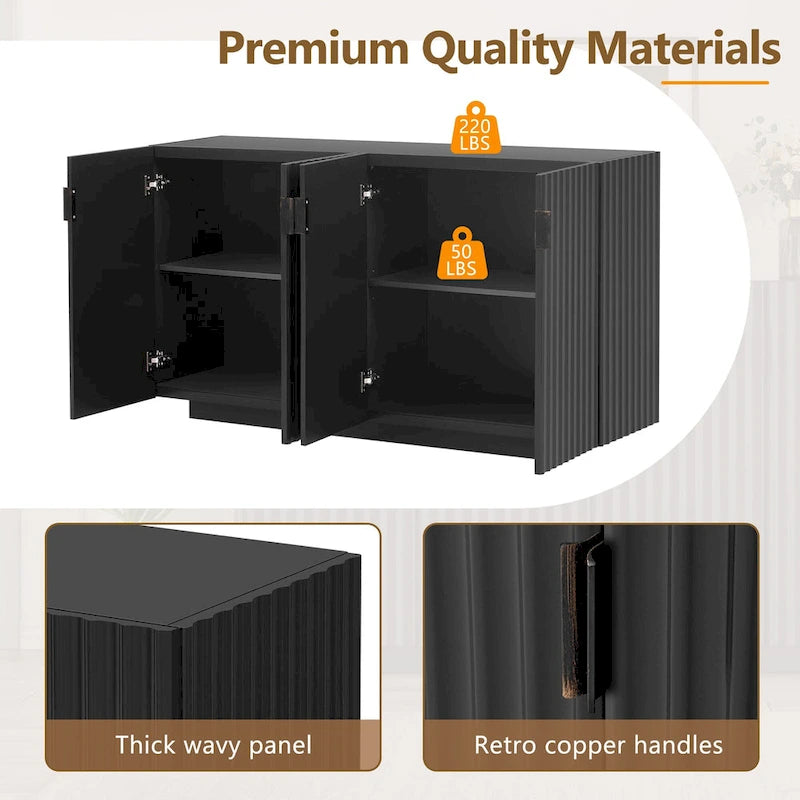 4 Fluted Doors Sideboard Cabinet with Adjustable Shelves