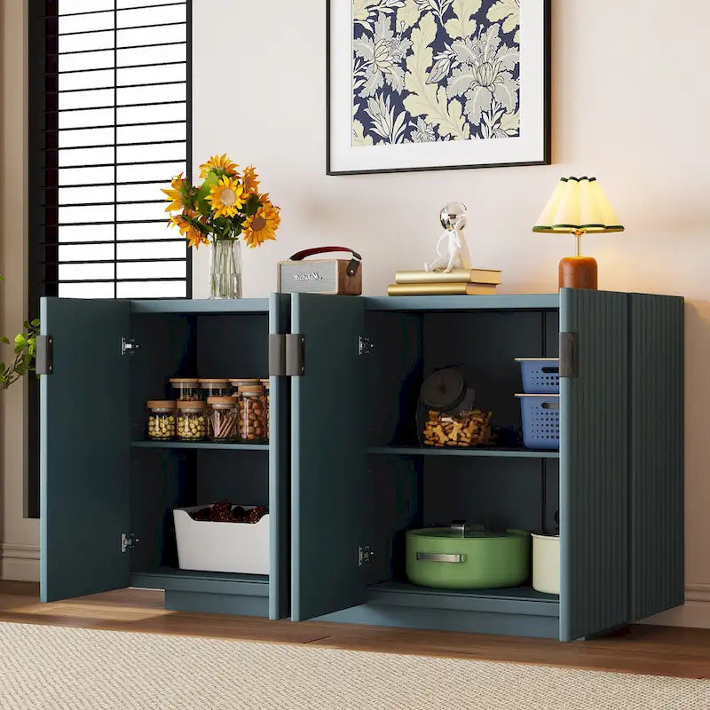 4 Fluted Doors Sideboard Cabinet with Adjustable Shelves
