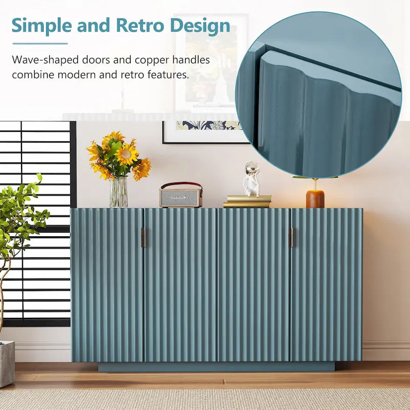 4 Fluted Doors Sideboard Cabinet with Adjustable Shelves