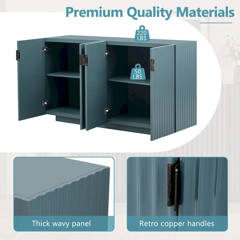 4 Fluted Doors Sideboard Cabinet with Adjustable Shelves