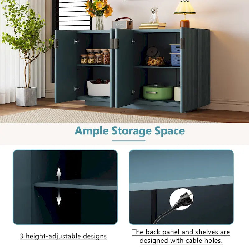 4 Fluted Doors Sideboard Cabinet with Adjustable Shelves