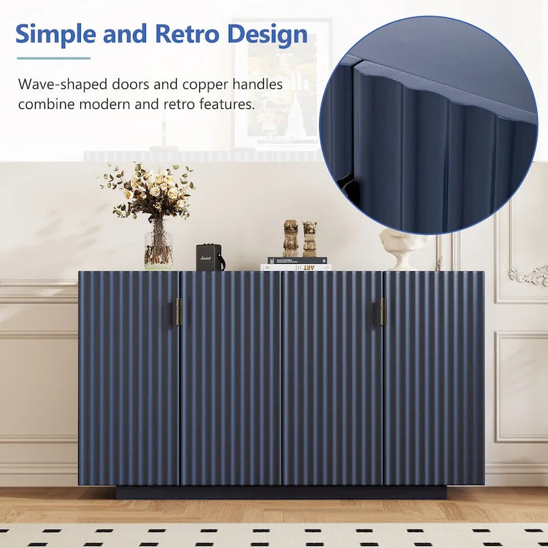 4 Fluted Doors Sideboard Cabinet with Adjustable Shelves