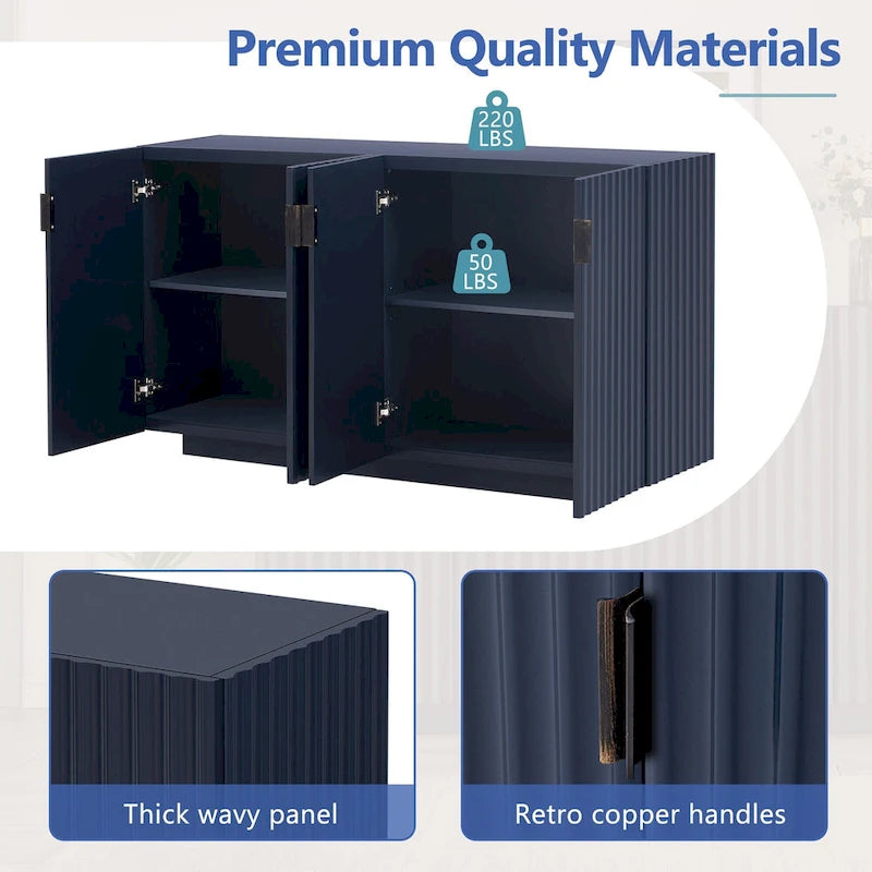 4 Fluted Doors Sideboard Cabinet with Adjustable Shelves