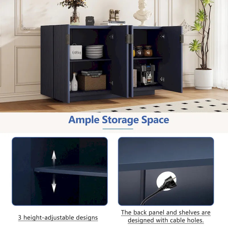 4 Fluted Doors Sideboard Cabinet with Adjustable Shelves