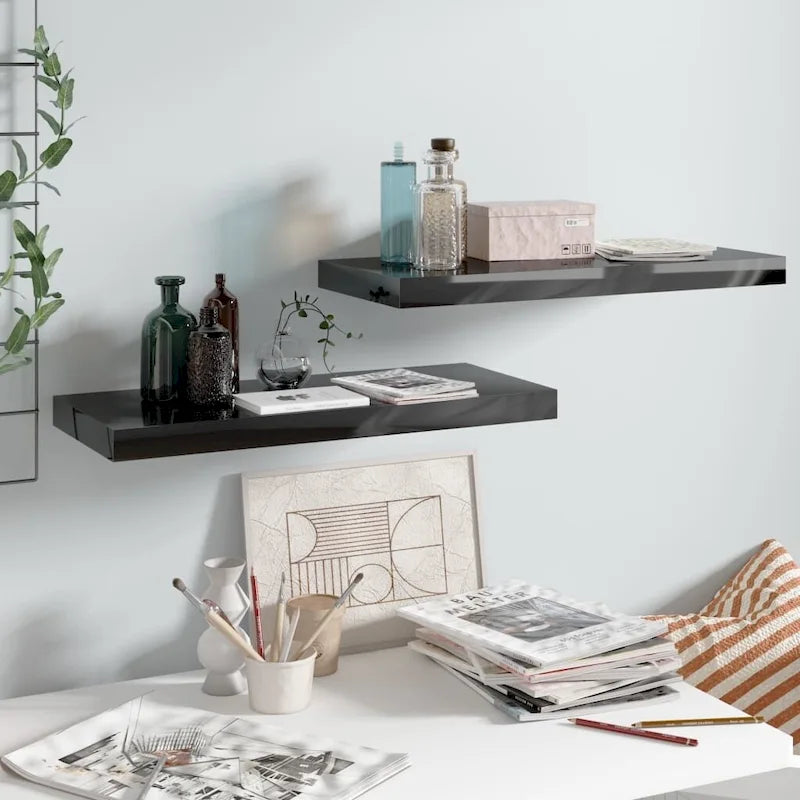 Floating Wall Shelves 2 pcs 23.6x9.3x1.5 MDF - 23.6 x 9.3 x 1.5 (L x W x H)