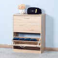 Wooden Shoe Cabinet with Two Flip Doors