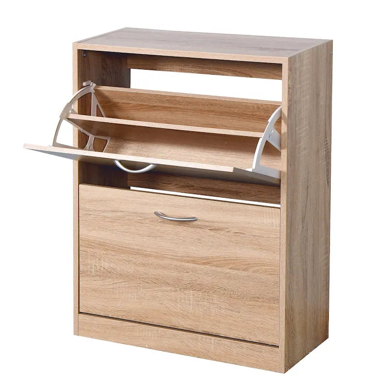 Wooden Shoe Cabinet with Two Flip Doors
