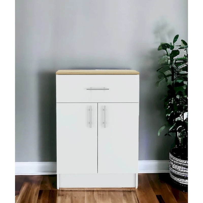 Slim Bathroom Linen Cabinet with Glass Door, Shelves and Drawers