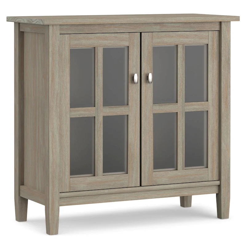 Solid Wood Low Storage Cabinet with Glass Doors, 32W x 14D x 31H