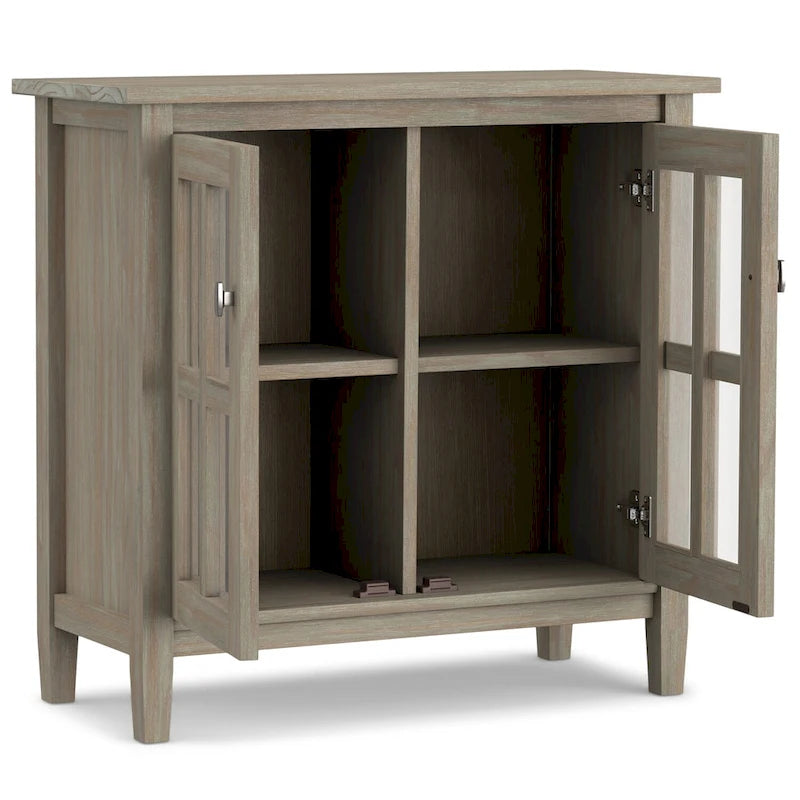 Solid Wood Low Storage Cabinet with Glass Doors, 32W x 14D x 31H