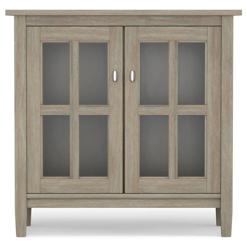 Solid Wood Low Storage Cabinet with Glass Doors, 32W x 14D x 31H