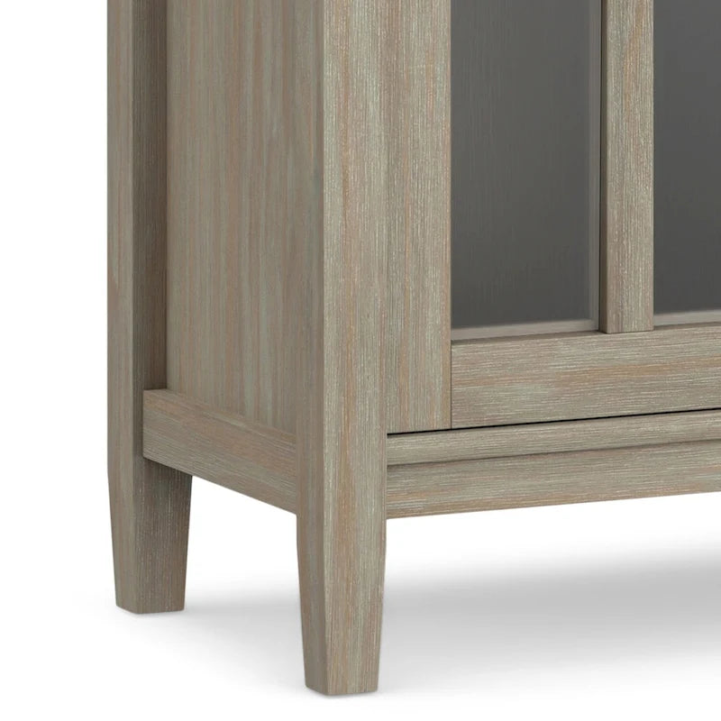 Solid Wood Low Storage Cabinet with Glass Doors, 32W x 14D x 31H