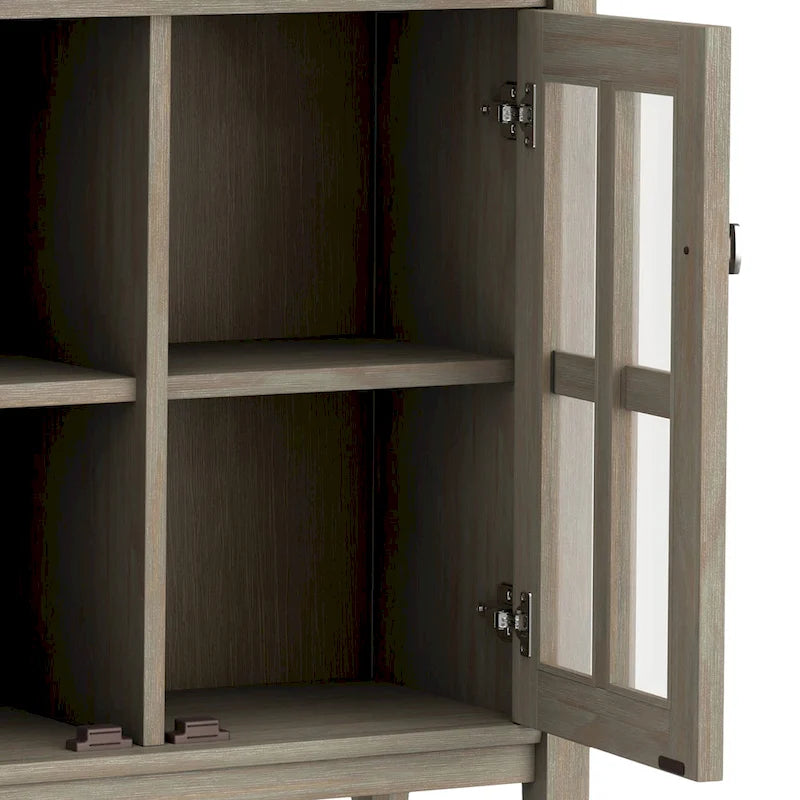 Solid Wood Low Storage Cabinet with Glass Doors, 32W x 14D x 31H