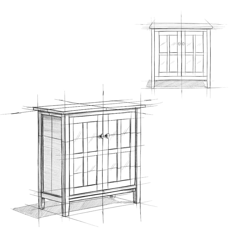 Solid Wood Low Storage Cabinet with Glass Doors, 32W x 14D x 31H