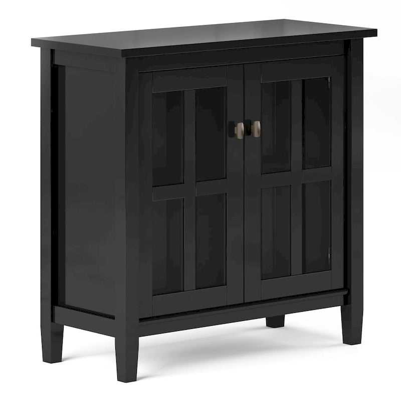 Solid Wood Low Storage Cabinet with Glass Doors, 32W x 14D x 31H