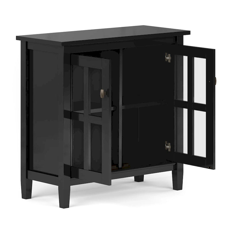 Solid Wood Low Storage Cabinet with Glass Doors, 32W x 14D x 31H