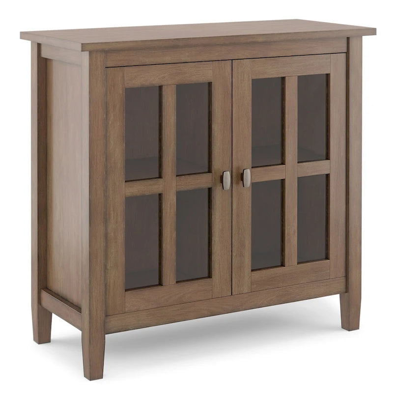 Solid Wood Low Storage Cabinet with Glass Doors, 32W x 14D x 31H