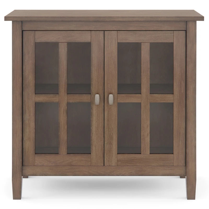 Solid Wood Low Storage Cabinet with Glass Doors, 32W x 14D x 31H