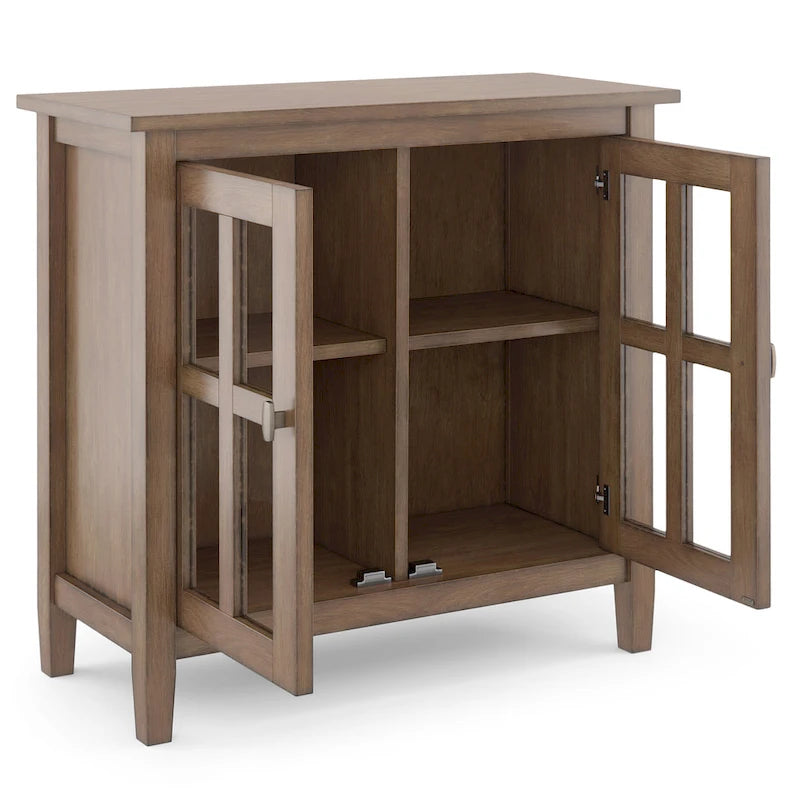 Solid Wood Low Storage Cabinet with Glass Doors, 32W x 14D x 31H