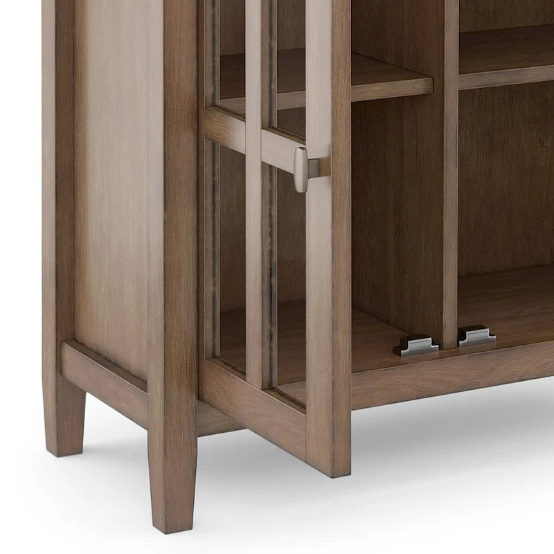 Solid Wood Low Storage Cabinet with Glass Doors, 32W x 14D x 31H