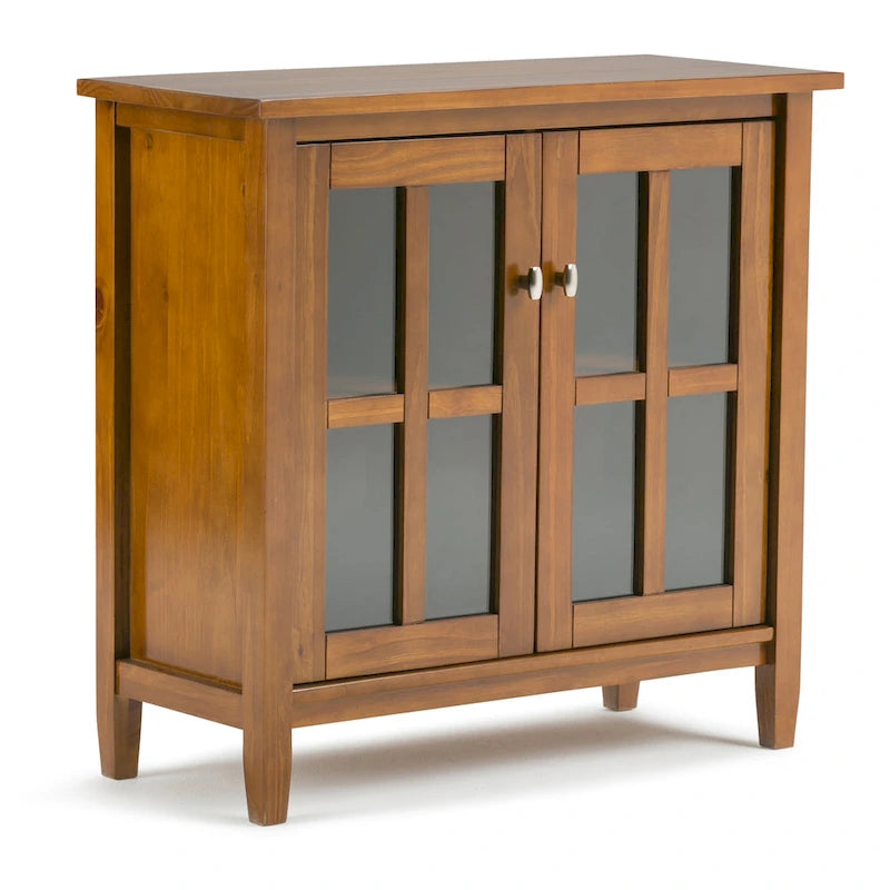 Solid Wood Low Storage Cabinet with Glass Doors, 32W x 14D x 31H