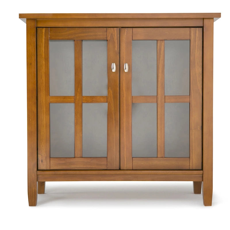 Solid Wood Low Storage Cabinet with Glass Doors, 32W x 14D x 31H