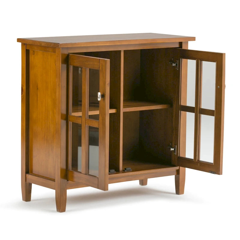 Solid Wood Low Storage Cabinet with Glass Doors, 32W x 14D x 31H