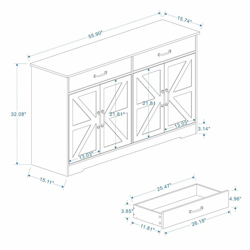 Large Farmhouse Buffet Cabinet Storage Sideboard