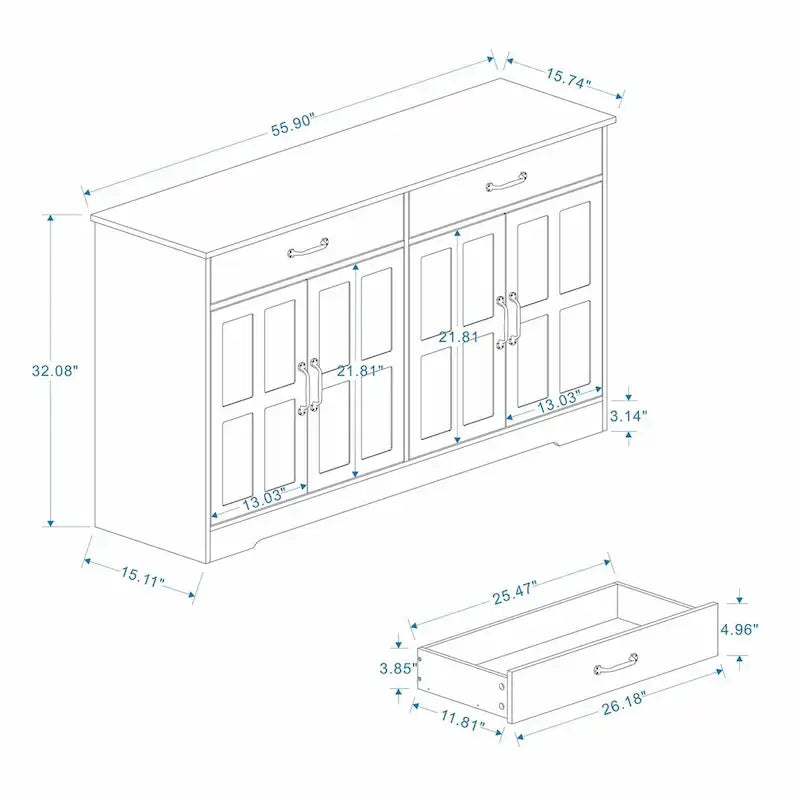 Large Farmhouse Buffet Cabinet Storage Sideboard