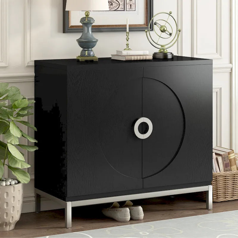 Accent Cabinet with Wood Veneer and Metal Legs