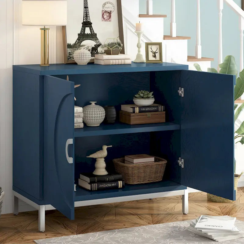 Accent Cabinet with Wood Veneer and Metal Legs