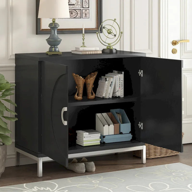 Accent Cabinet with Wood Veneer and Metal Legs