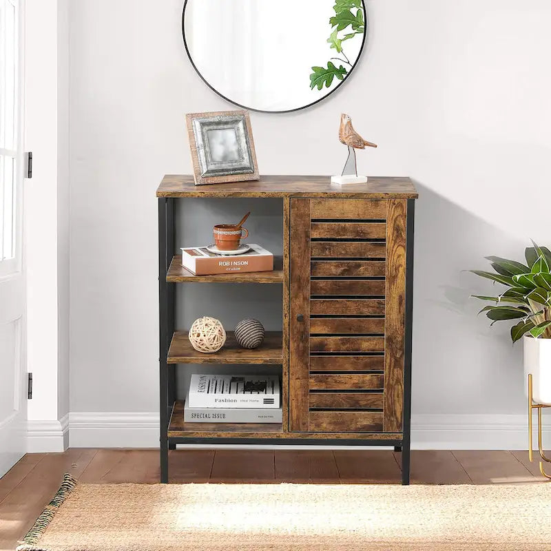 Walnut Storage Cabinet with 3 Shelves and 1 Door
