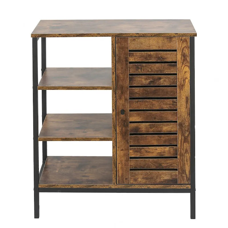 Walnut Storage Cabinet with 3 Shelves and 1 Door